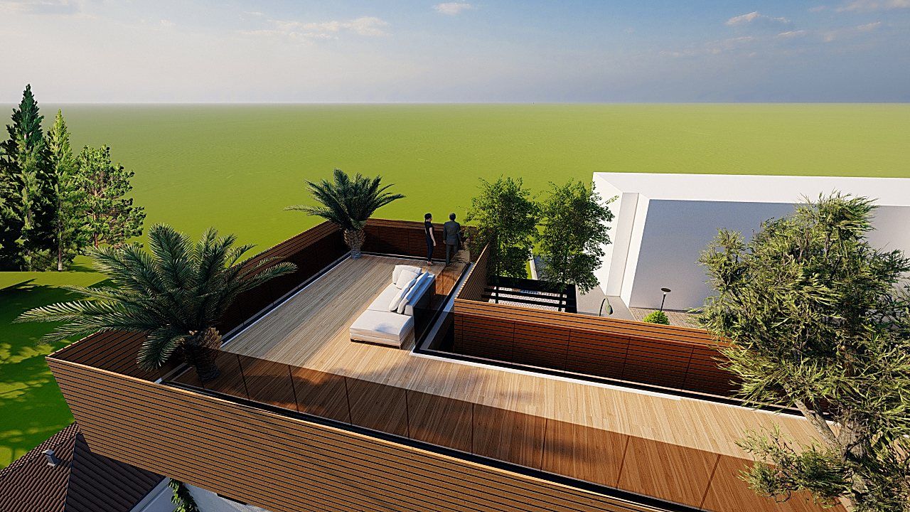 Via Alfieri: the terrace seen from above, with the continuous planters