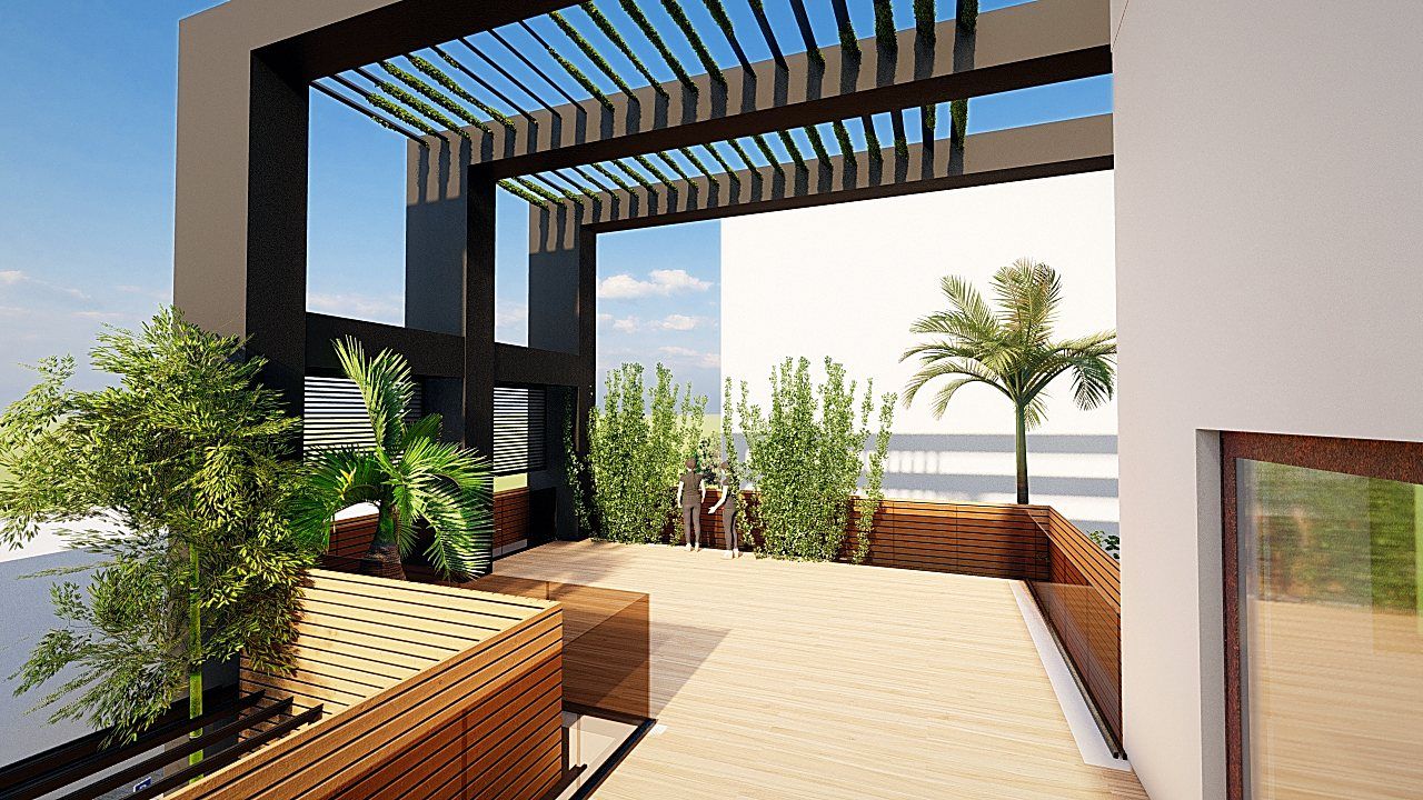 Via Alfieri: the pergola on the top-floor terrace