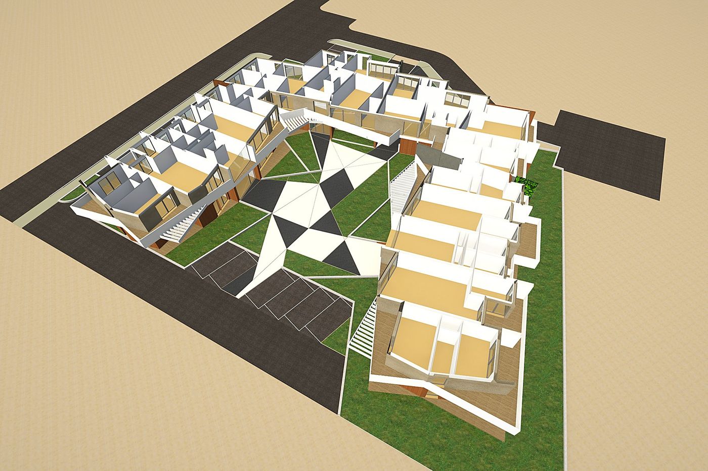 The whole from above: the fold of the volume and the inner courtyard