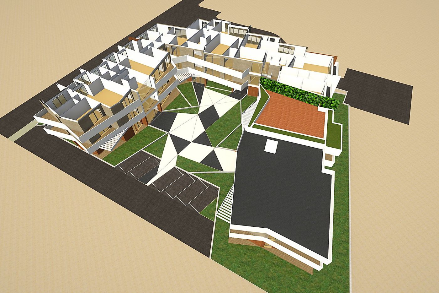 Massing study of the whole with the courtyard