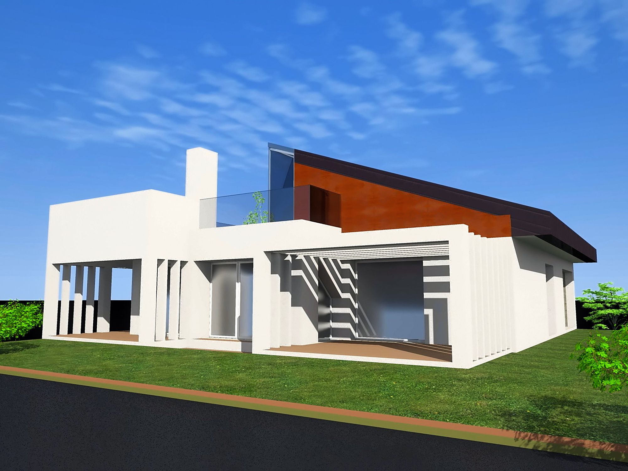 La casa dall’angolo: la loggia, i frangisole verticali e la copertura inclinata