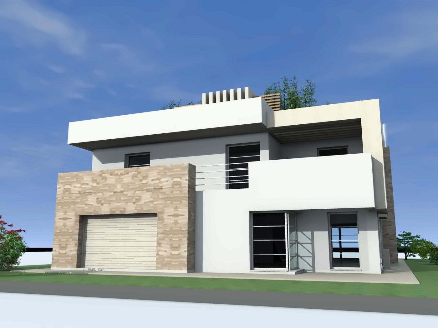 White in the City: variant with pale stone cladding on the garage volume