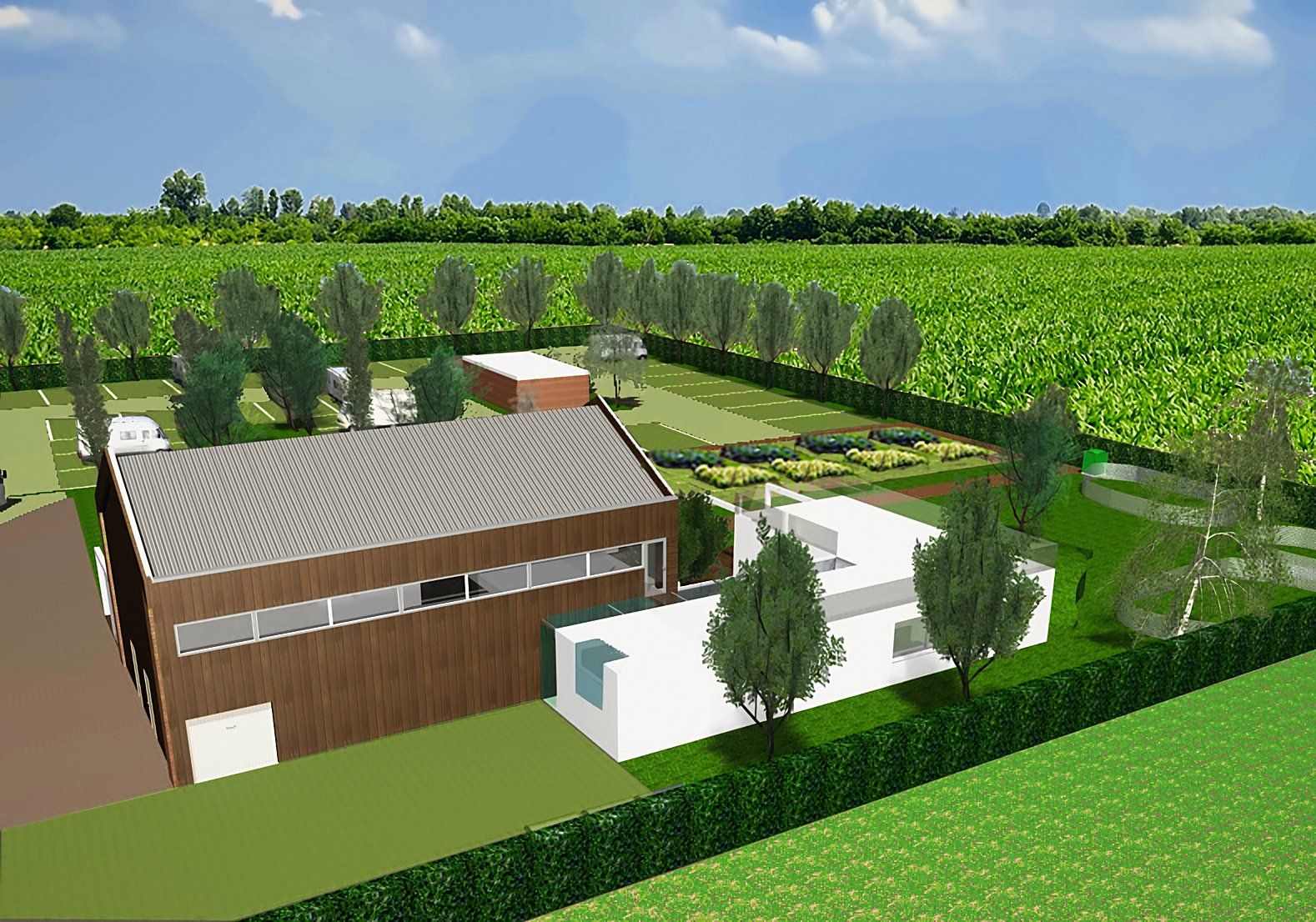 The rear front, towards the cultivated fields