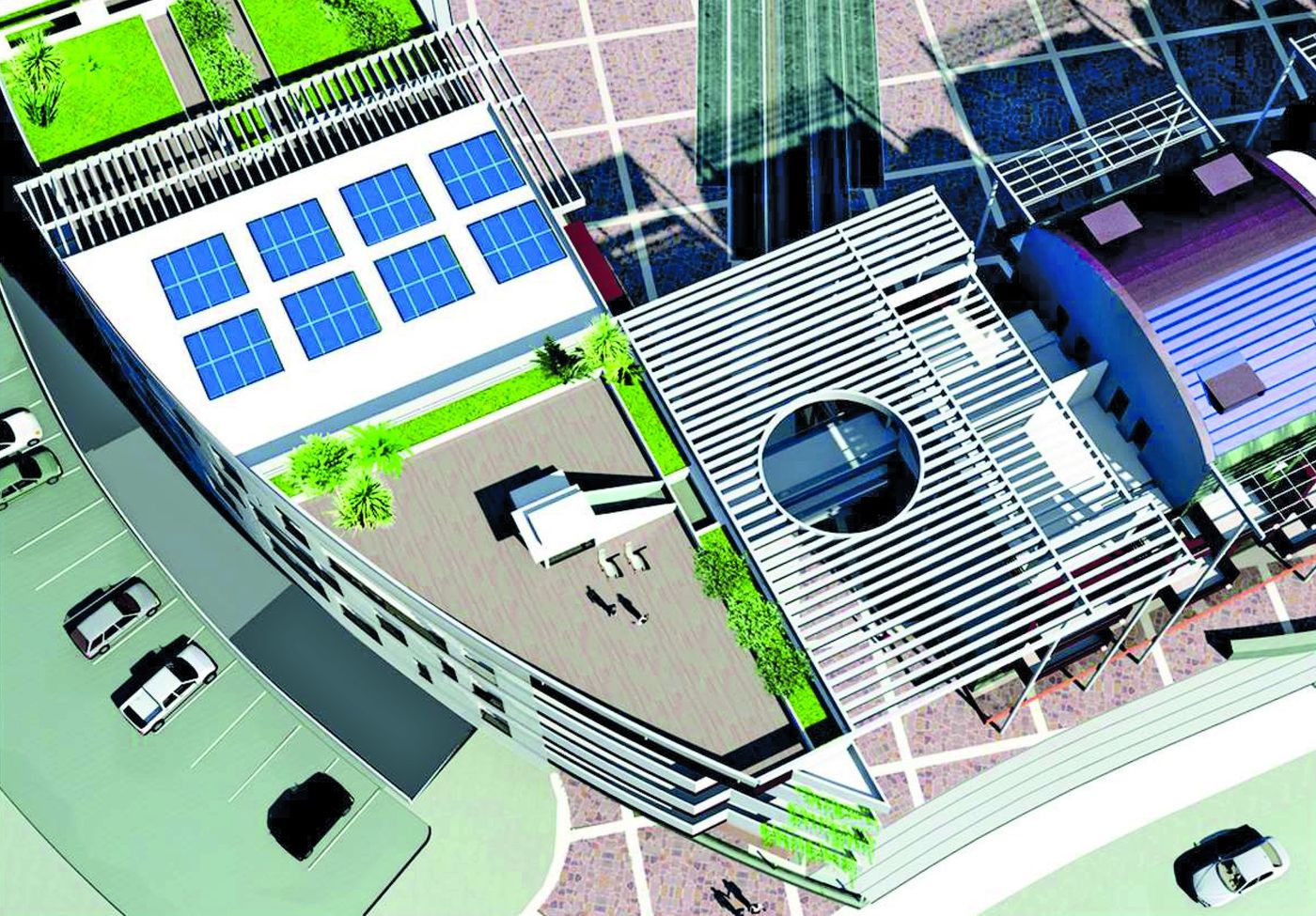 Le coperture con i pannelli solari viste dall’alto