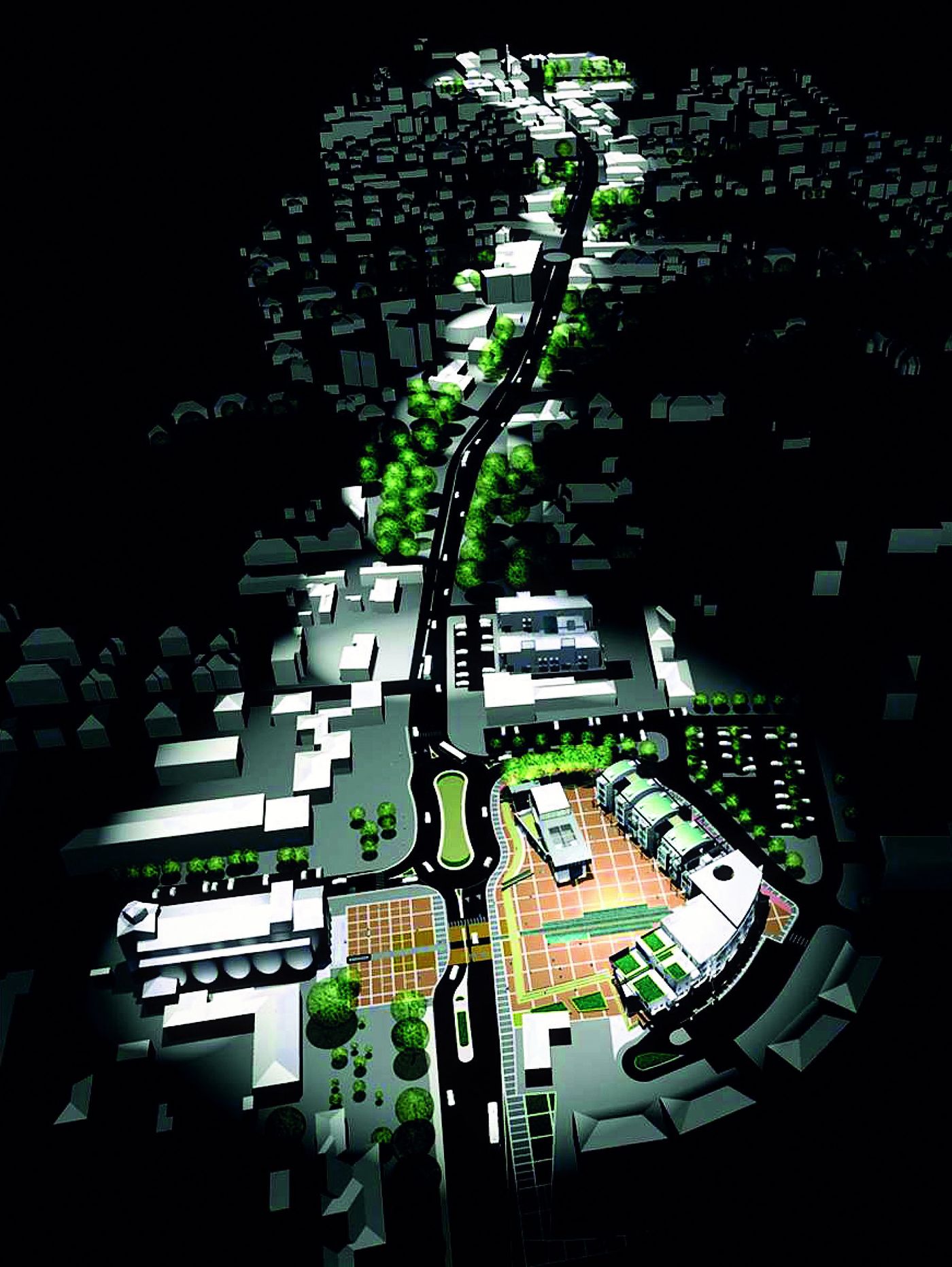 Lo schema urbano: l’area e il corridoio verde verso il fiume