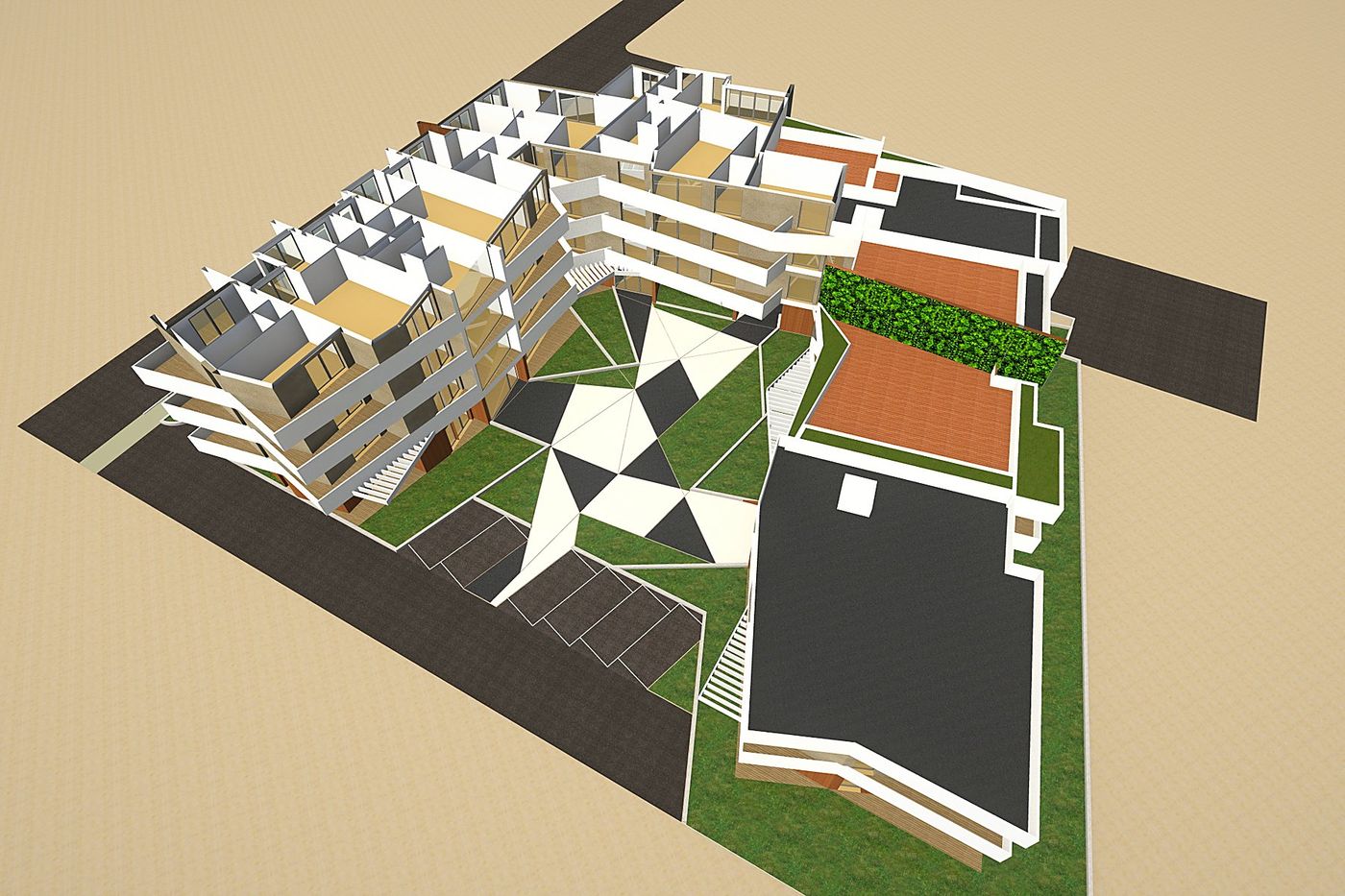 Massing variant with the green terraces