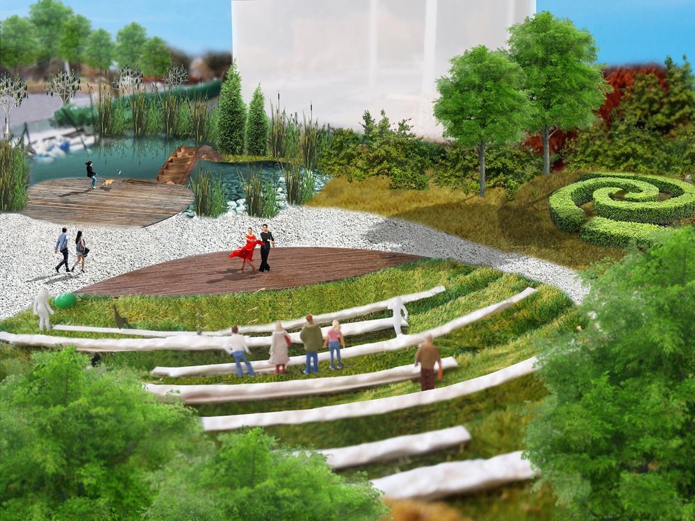 The amphitheatre in the greenery and the spiral of hedges