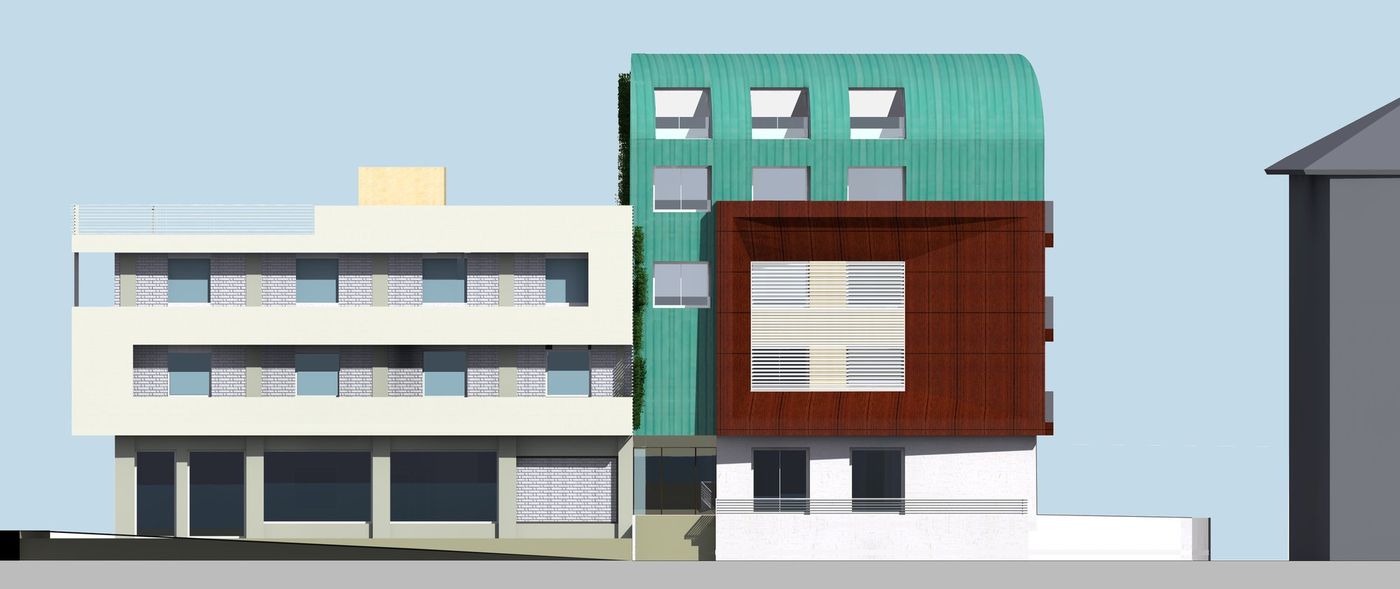 Prospetto laterale con l’edificio esistente