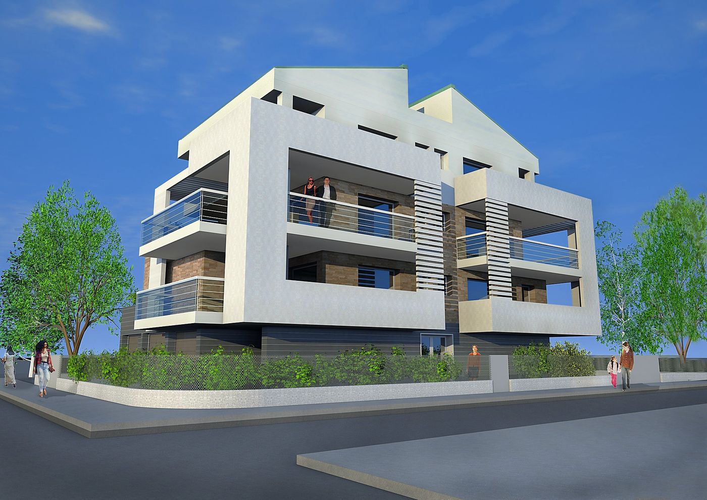 Condominio Biancon: il fronte sulla strada nella versione di progetto