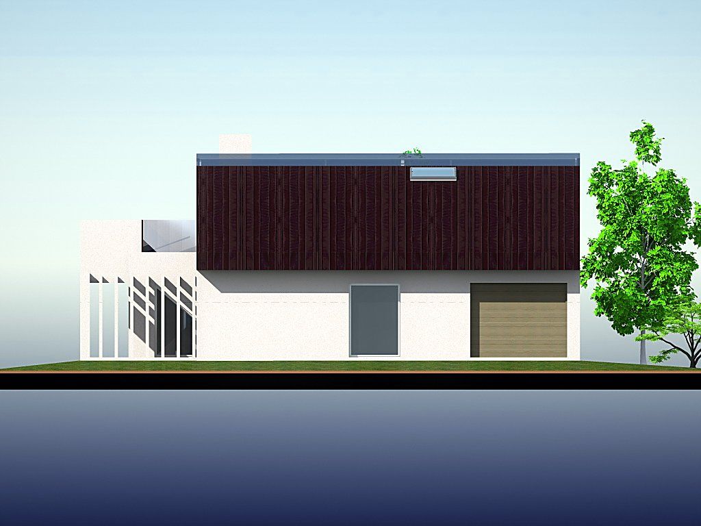 Il fronte d’ingresso con il garage e la falda